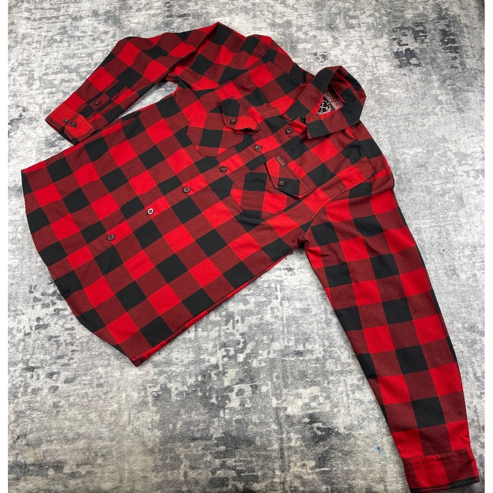 Dixxon Flannel Men Medium Red Black Buffalo Plaid D-Tech Biker Workwear Shirt
